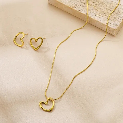 Titanium Steel Hollow Heart Necklace Earrings Bracelet For Women Gold Silver Plated Minimalist Open Heart Fashion Jewelry