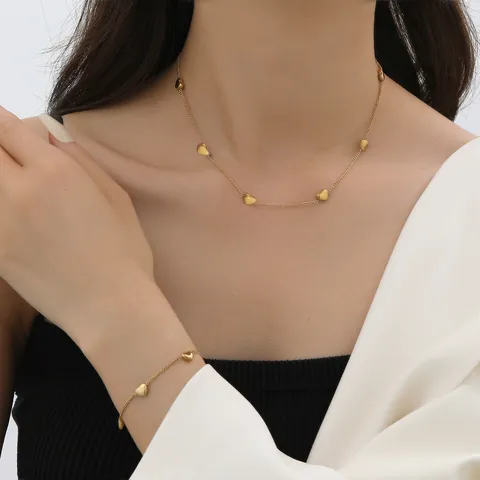 Edelstahl Herz Halskette und Armband Set für Damen Gold Vergoldet Multi Herz Anhänger Minimalistischer Schmuck Zubehör