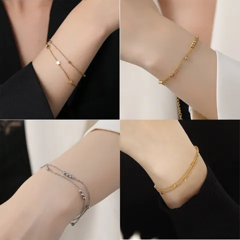 Double Layer Stainless Steel Star Bead Bracelet For Women Gold Silver Plated Minimalist Lucky Transfer Bead Jewelry Gift