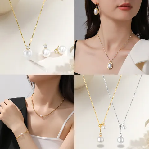 Titanium Steel Pearl Zirconia Pendant Necklace Earrings Bracelet For Women Gentle Temperament Wedding Party Jewelry Accessories