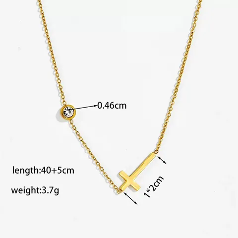 Collana con Pendente a Croce in Acciaio al Titanio Minimalista Braccialetto Cavigliera Donna Oro Argento Zirconia