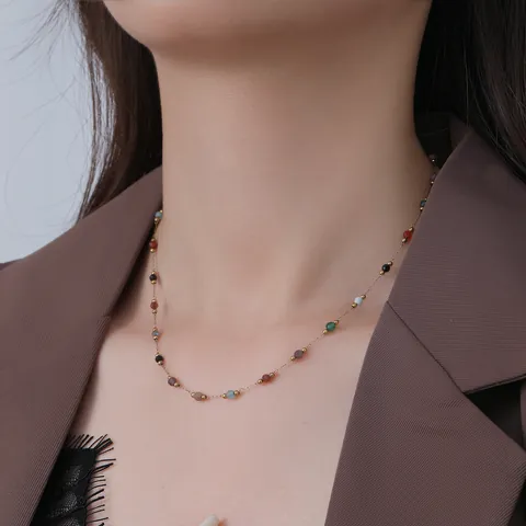 Collar Minimalista de Acero Inoxidable con Cuentas de Colores para Mujer Cadena Delgada Chapada en Oro Joyería de Lujo Versátil Regalo