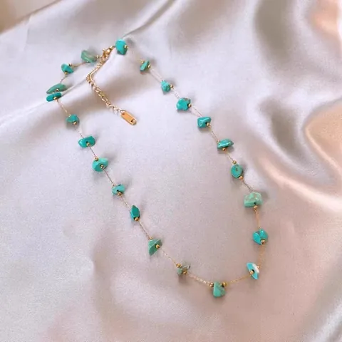 Luxury Stainless Steel Turquoise Necklace For Women Gold Plated Irregular Natural Stone Pendant Boho Niche Fashion Jewelry
