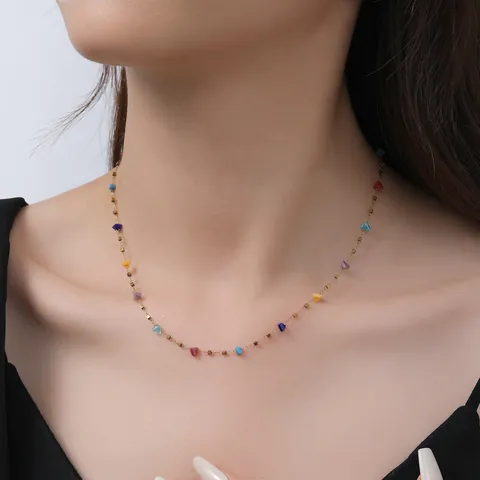 18K Gold Plated Stainless Steel Geometric Cube Heart Crystal Necklace And Bracelet Jewelry For Women Clavicle Chain Accessories