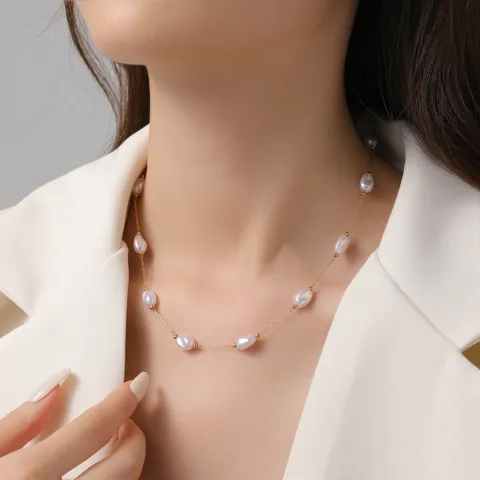 Barock Süßwasserperlen Halskette Armband Edelstahl Vergoldet Elegantes Schmuckset Für Damen Party Hochzeit