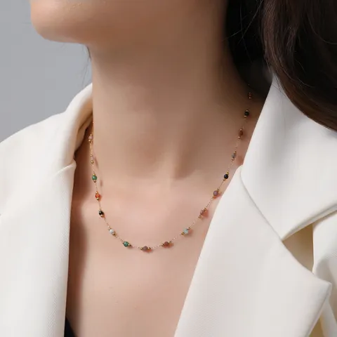 Collar Minimalista de Acero Inoxidable con Cuentas de Colores para Mujer Cadena Delgada Chapada en Oro Joyería de Lujo Versátil Regalo