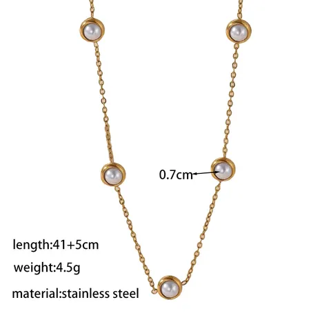 Parure de Bijoux en Acier Inoxydable pour Femme Plaqué Or Collier Künstliche Perles Rondes Bracelet Boucles d'Oreilles Clous