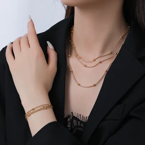 Multi-layer Stainless Steel Beaded Necklace Or Bracelet For Women Sweet Cool Gold Silver Plated Fashion Jewelry Accessory