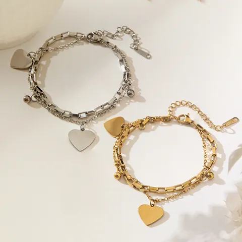 Dubbellaagse Roestvrijstalen Enkelband Armband Met Hart Voor Dames Goud Zilver Minimalistische Mode Sieraden Voet Accessoire