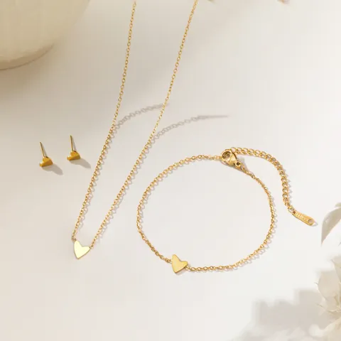 Vergoldetes Edelstahl Herz Schmuckset Herz Anhänger Halskette Armband Fußkettchen Herz Ohrstecker Für Damen Geschenk