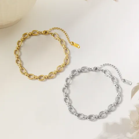 18K Gold Plated Titanium Steel Round Cuban Link Chain Bracelet For Women Fashion Hip Hop Adjustable Bracelet Jewelry Gift