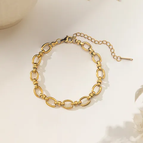 18K Gold Plated Titanium Steel Round Cuban Link Chain Bracelet For Women Fashion Hip Hop Adjustable Bracelet Jewelry Gift