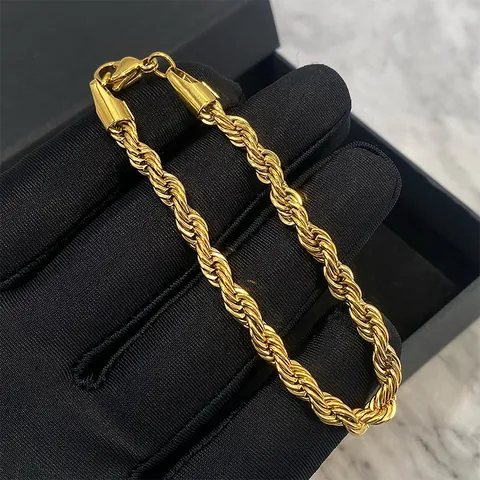 Seilkette Armband Goldfarben Titan Edelstahl Gedreht Klobig Hip Hop Schmuck Für Damen Und Herren