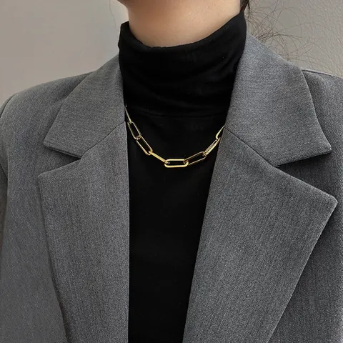 Hip Hop Titanstahl Büroklammer-Kette Halskette Armband Schmuckset Minimalistisch Gold Silber Plattiert Halsschmuck Zubehör