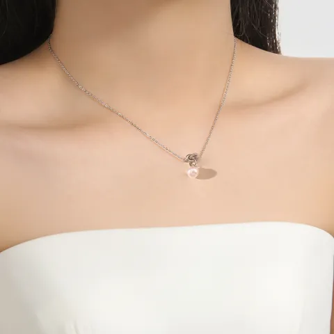 Edelstahl Süßwasserperle Schmuckset Für Damen Knoten Anhänger Halskette Und Ohrstecker Gold Silber Elegantes Schmuckgeschenk