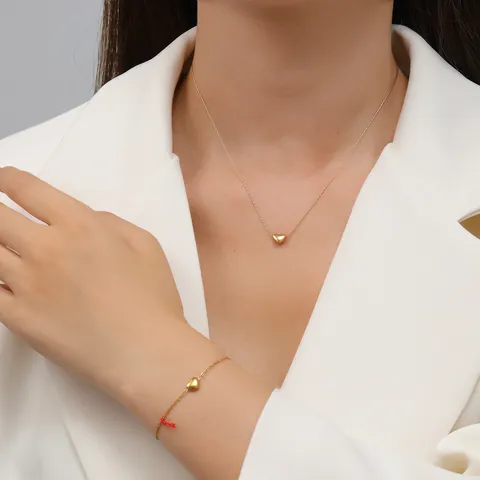 Minimalist Titanium Steel Heart Pendant Necklace Bracelet Anklet Earrings For Women Gold Silver Plated Stainless Steel Jewelry Gift