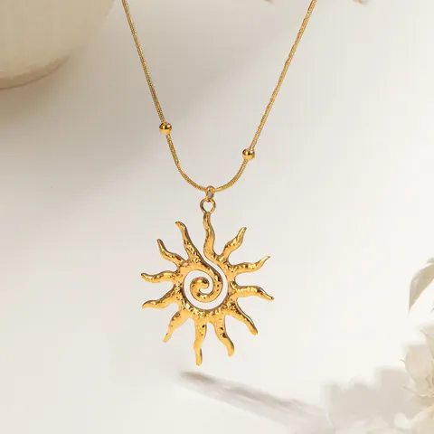 Set Gioielli Vintage In Acciaio Inossidabile Con Ciondolo Sole A Spirale Collana Orecchini Oro Argento Per Donne