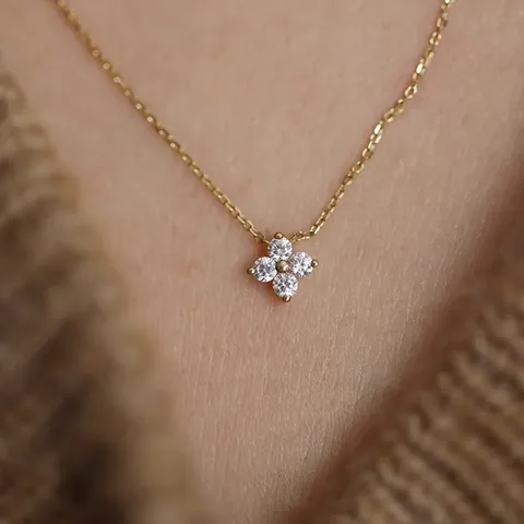 Titanium Steel Clover Flower Jewelry Zirconia Inlaid Gold Silver Plated Pendant Necklace Hoop Earrings For Women