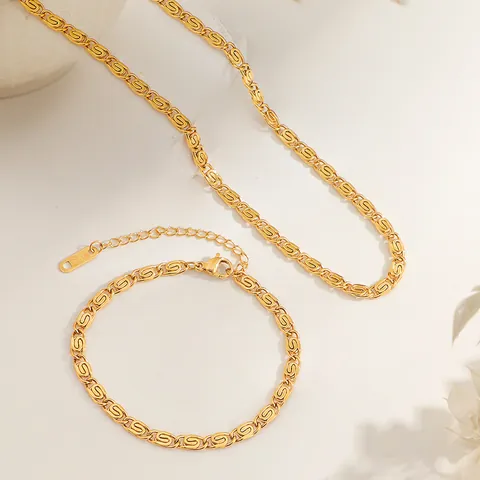 Titanstahl S-förmige Glieder Schmuckset Halskette Und Armband Gold Stahlfarbe Minimalistischer Nicht Verblassender Schmuck Für Damen Geschenk
