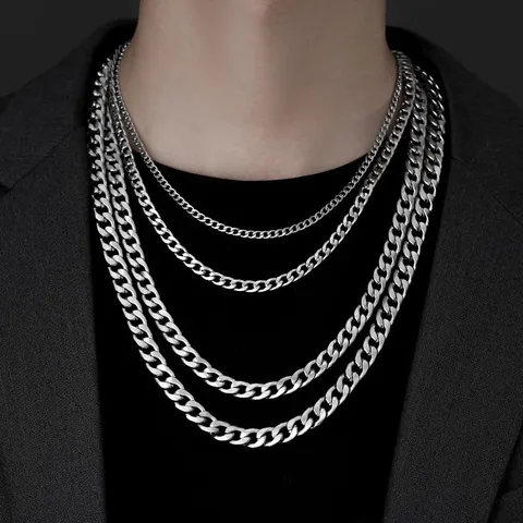 Collana da Uomo in Acciaio Inossidabile a Maglia Cubana Argento Lucido Catena Pesante Gioielli alla Moda Regalo