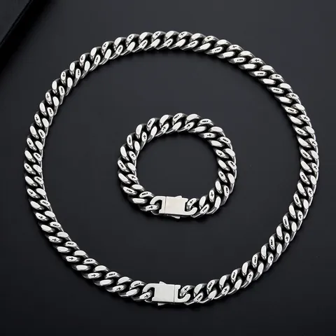 Titanstahl Mattierte Panzerkette Armband Halskette Für Damen Herren Hip Hop Punk Holy Kreuz Gravur Industrie Stil Schmuck