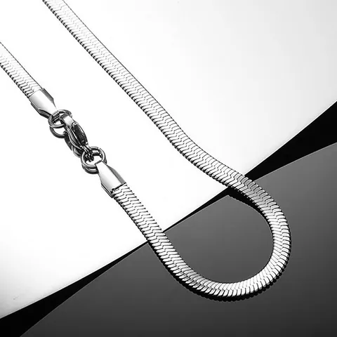 Minimalist Stainless Steel Herringbone Chain Necklace For Men Women Polished Flat Snake Blade Chain Hip Hop Fashion Jewelry Silver