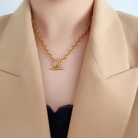 Minimalistische Edelstahl OT Verschluss Halskette 18K Vergoldet O-Kette Kreuzkette Knebelverschluss Halsketten Für Herren Damen Schmuck