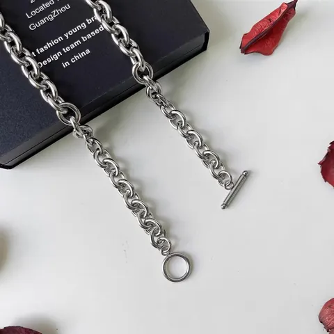 Edelstahl Knebelverschluss Ankerkette Halskette Für Herren Damen Minimalistisch Industrie Hip-Hop Stil Silber Schmuck