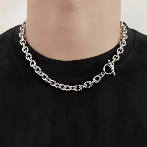 Edelstahl Knebelverschluss Ankerkette Halskette Für Herren Damen Minimalistisch Industrie Hip-Hop Stil Silber Schmuck
