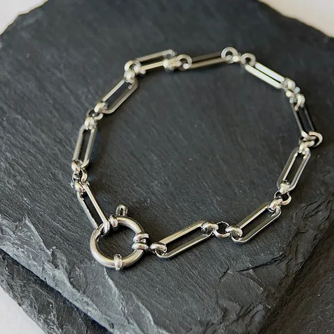 Minimalistisches Edelstahl Büroklammer Gliederkette Armband Mit Seemannsverschluss Poliertes Industrie-Stil Mode Schmuck Für Damen Herren