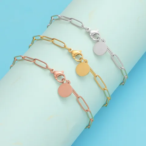 Bracciale A Catena Graffetta Placcato Oro 18K Acciaio Inossidabile 304 Con Ciondolo Tondo Vuoto Gioielli Hip Hop