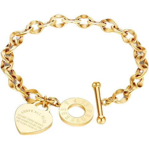 Edelstahl Herz Anhänger Knebelverschluss Armband Für Damen Minimalistisch Graviert Bibelvers Sprichwörter Religiöser Schmuck Geschenk
