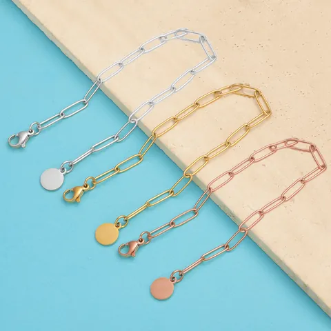 Bracciale A Catena Graffetta Placcato Oro 18K Acciaio Inossidabile 304 Con Ciondolo Tondo Vuoto Gioielli Hip Hop