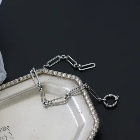 Minimalistisches Edelstahl Büroklammer Gliederkette Armband Mit Seemannsverschluss Poliertes Industrie-Stil Mode Schmuck Für Damen Herren