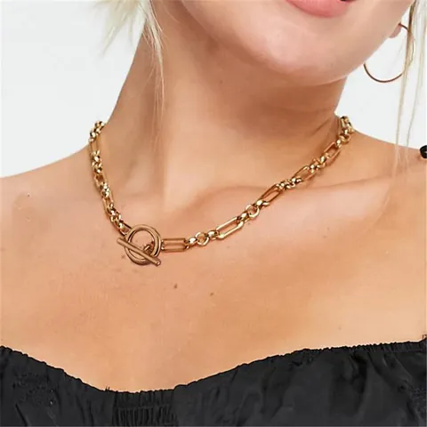 Stainless Steel OT Buckle Bamboo Link Chain Necklace For Women 18K Gold Plated Minimalist Clavicle Chain Jewelry Bracelet