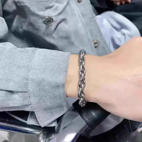 Bracelet Chaîne Torsadée Épaisse en Acier Inoxydable 316L Moderne pour Hommes Femmes Punk Industriel Maillons Entrelacés Argent