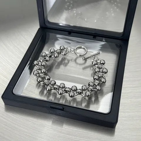 Bracelet Chaîne à Perles Rondes Évidées en Acier Titane Punk pour Hommes Femmes Minimaliste Industrie Lourde Bijoux en Métal Cadeau