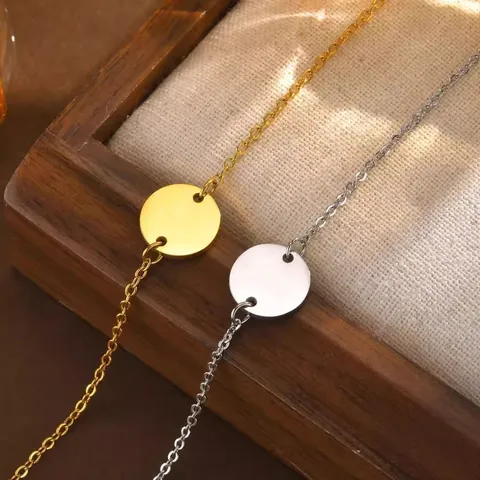 Minimalist Stainless Steel Blank Round Plate Bracelet For Women Gold Silver Rose Gold DIY Engravable Fashion Jewelry Adjustable