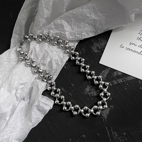 Handgefertigte Punk Titan Stahl Kugelperle Kette Halskette Für Herren Damen Minimalistisch Industrie Stil Schlüsselbein Kette Schmuck