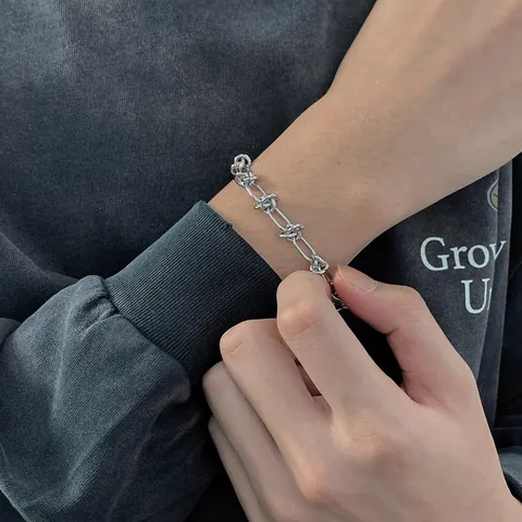 Street Hip Hop Titanstahl Knoten Armband Für Herren Damen Industrie Minimalistisch Kette Schmuck Verstellbar Silber Geschenk Handzubehör