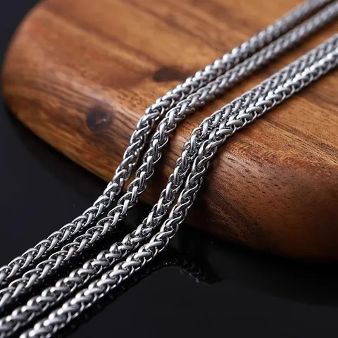 Retro 3MM 316L Edelstahl Weizenkette Halskette Für Herren Damen DIY Korbkette Karabinerverschluss Unisex Mode Schmuck