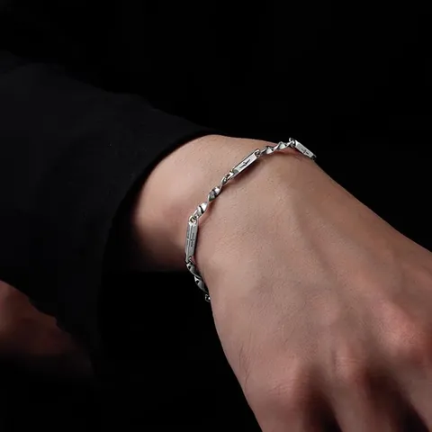 Minimalistischer Titanstahl Verdrehtes Gliederarmband Für Herren Damen Kreuz Mobius Geometrischer Bambusstil Verstellbares Silberarmband Schmuck
