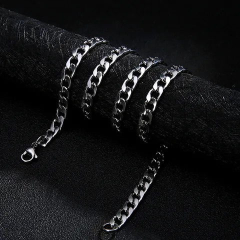 Stainless Steel Cuban Link Chain Necklace Men Women Hip Hop Streetwear Waterproof Non-Fading Keel Snake Bamboo Chains