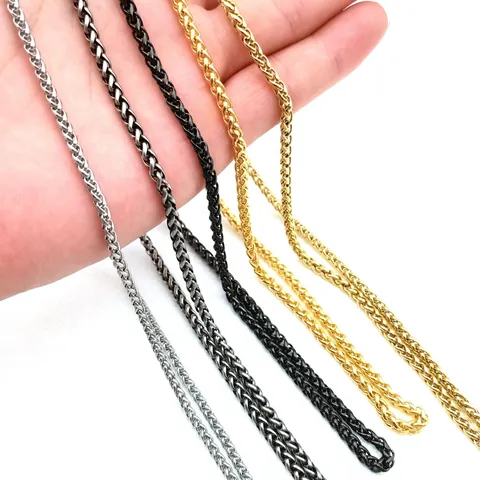 Retro 3MM 316L Edelstahl Weizenkette Halskette Für Herren Damen DIY Korbkette Karabinerverschluss Unisex Mode Schmuck