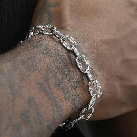 Herren Hip Hop Edelstahl Grobe Kette Armband Retro Spiral Textur Gliederkette Punk Industriestil Unisex Handgelenk Schmuck