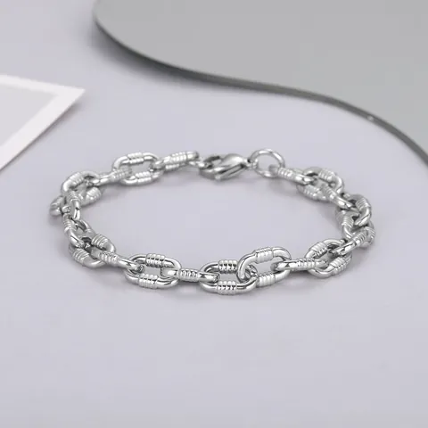 Herren Hip Hop Edelstahl Grobe Kette Armband Retro Spiral Textur Gliederkette Punk Industriestil Unisex Handgelenk Schmuck