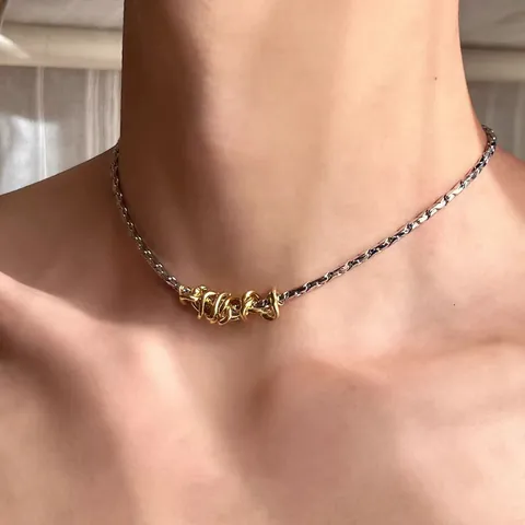 Moderna Collana a Catena in Acciaio al Titanio Torsione Oro Argento Bicolore per Uomo Donna Unisex Gioielli Stile Industriale Minimalista