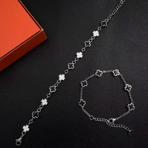 Mode Luxus Kreuz Armband Für Herren Damen Edelstahl Schwarz Weiß Emaille Kreuz Link Kette Trendy Street Schmuck Geschenk