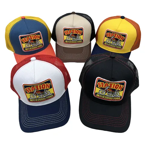 Gorra Trucker Bordado de Motocicleta Vintage Malla Transpirable Color de Contraste Gorra de Béisbol para Hombre Mujer Protección Solar Ajustable