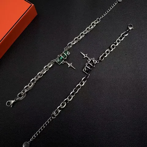 Hip-Hop-Titanstahl-Kettenarmband Mit Umwickeltem Rechteckigem Edelstein-Stern-Charm Punk Gothic Street Schmuck Für Herren Damen